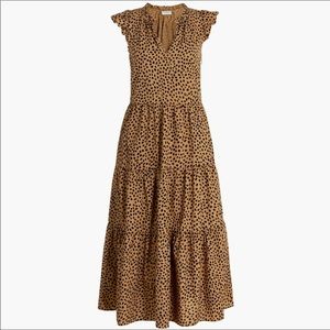 J. Crew cotton poplin tiered midi dress, animal print, size XXL